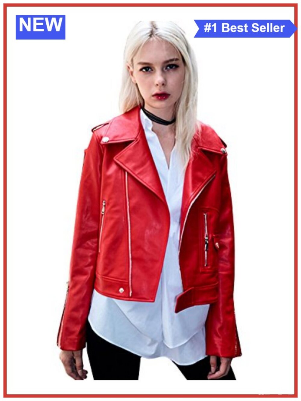 Faux Leather Moto Biker Jacket Zip Pockets Aviator Notch Collar